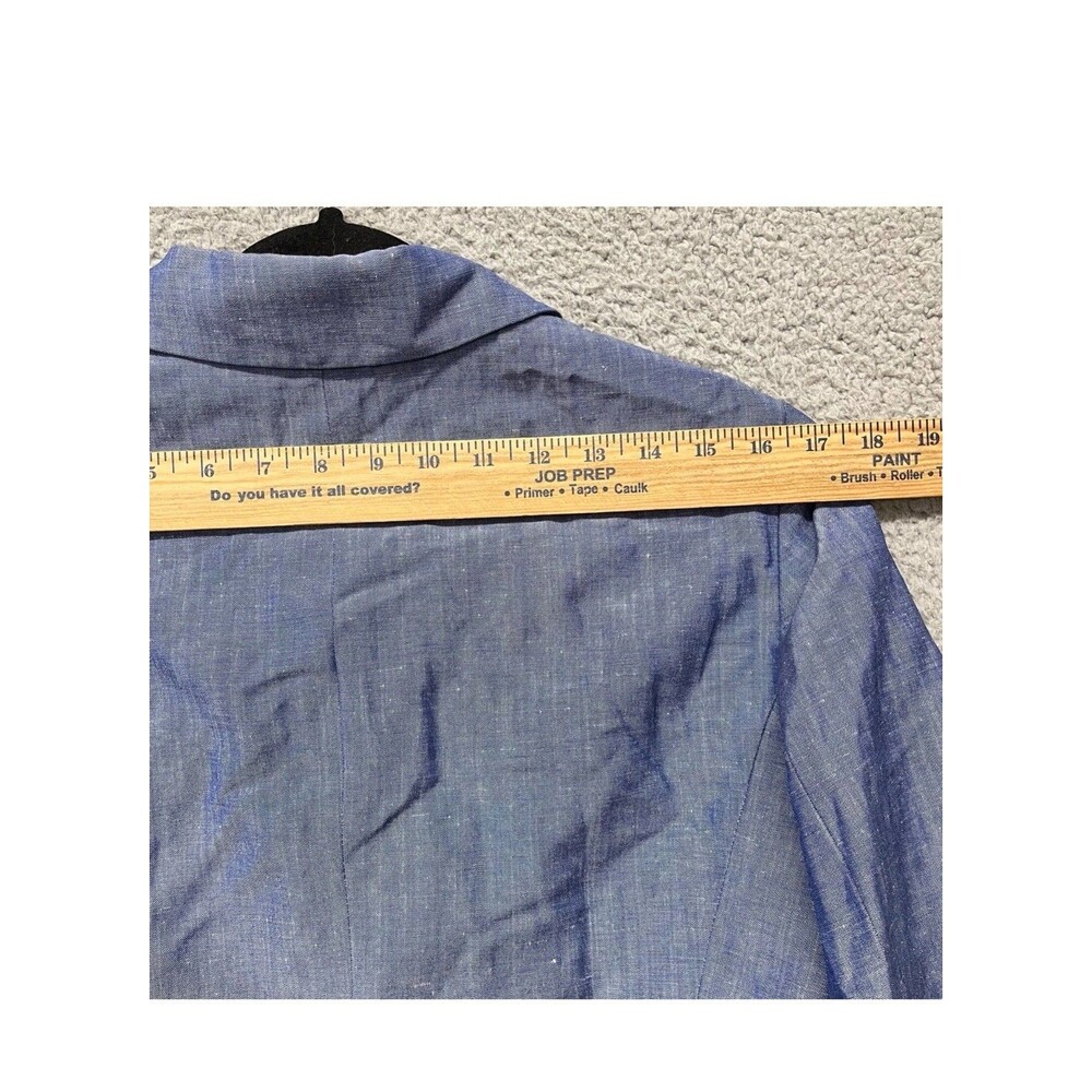 Lafayette 148 Blazer Womens 8 Blue Linen Wool Chambray Classy Preppy Nautical - Picture 2 of 12